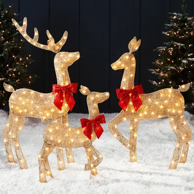 Best Choice Products 4ft 3-piece Lighted 2d Christmas Deer Set Outdoor Yard Decoration W/ 175 Led Lights, Stakes