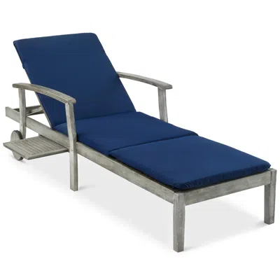 Best Choice Products 79x26in Acacia Wood Outdoor Chaise Lounge Chair W/ Adjustable Backrest, Table, Wheels