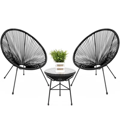 Best Choice Products 3-piece All-weather Patio Acapulco Bistro Furniture Set W/ Rope, Glass Top Table