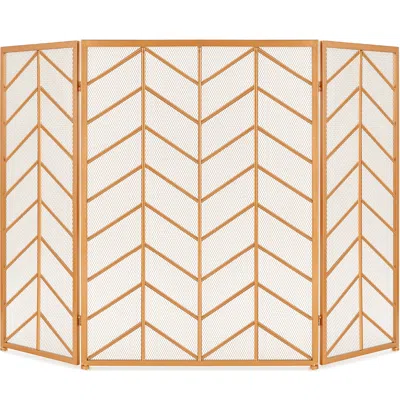 Best Choice Products 52x31in 3-panel Iron Chevron Fireplace Screen, Spark Guard W/ Handles