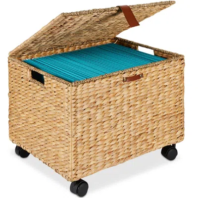 Best Choice Products Hyacinth Rolling Filing Cabinet Mobile Organizer Storage Basket W/ Lid, Locking Wheels