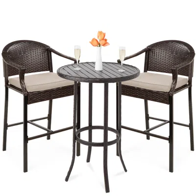 Best Choice Products 3-piece Outdoor Wicker Bistro Bar Height Set For Patio, Garden W/ Barstools, Steel Frame