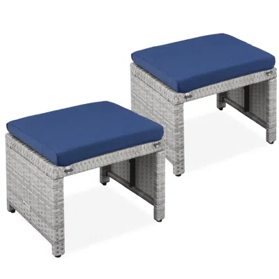 Best Choice Products Set Of 2 Multipurpose Patio Wicker Ottomans W/ Removable Cushions, Steel Frame