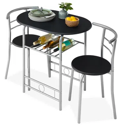 Best Choice Products 3-piece Wood Dining Room Round Table & Chairs Set W/ Steel Frame, Built-in Wine Rack