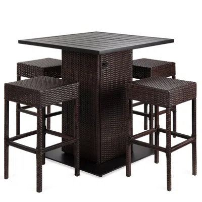 Best Choice Products 5-piece Patio Wicker Bar Set W/ Built-in Bottle Opener, Hidden Storage Shelf, 4 Stools