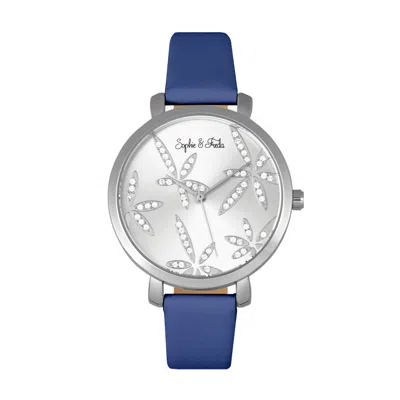 Sophie And Freda Key West Leather-band Watch With Swarovski Crystals In Blue