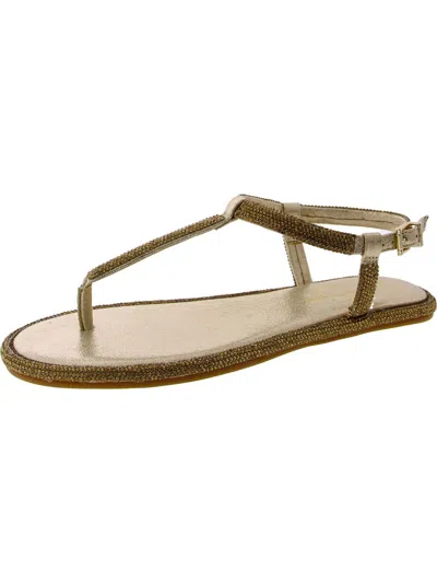 Jessica Simpson Oliara Womens Shimmer Man Made T-strap Sandals In White