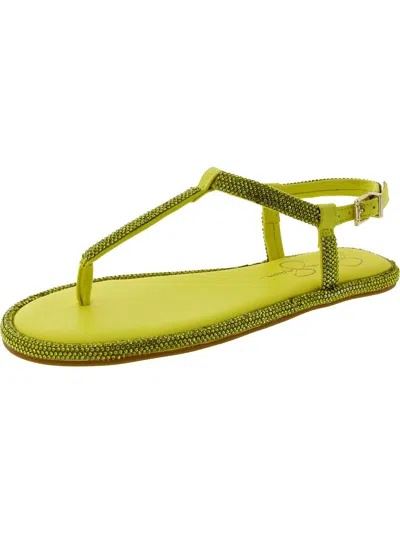 Jessica Simpson Oliara Womens Shimmer Man Made T-strap Sandals In Yellow