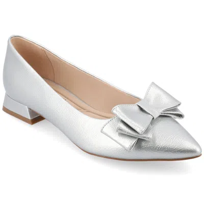 Journee Collection Ophelia Bow Pointed Toe Flat In Silver