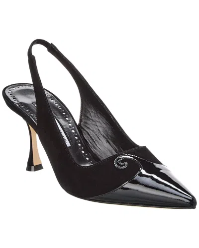 Manolo Blahnik Zaborus 70 Leather & Suede Slingback Pump In Black