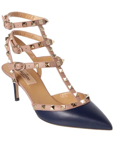 Valentino Rockstud Caged 65 Leather Ankle Strap Pump In Black