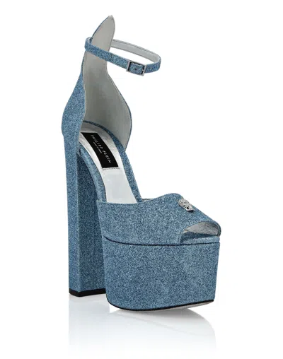 Philipp Plein Glitter 120mm Platform Sandals In Blue
