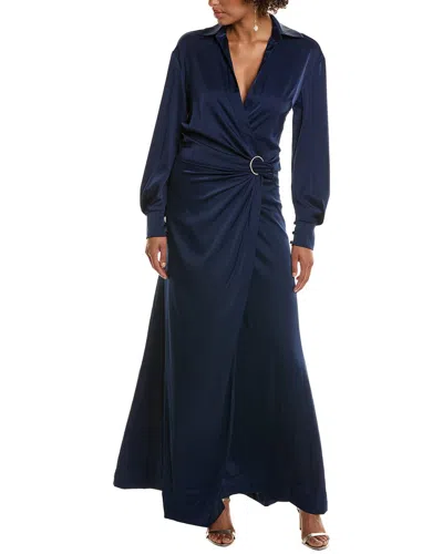 Halston Ivon Long Sleeve Satin Charmeuse Gown In Blue