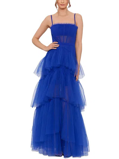 Betsy & Adam Womens Corset Long Evening Dress In Blue