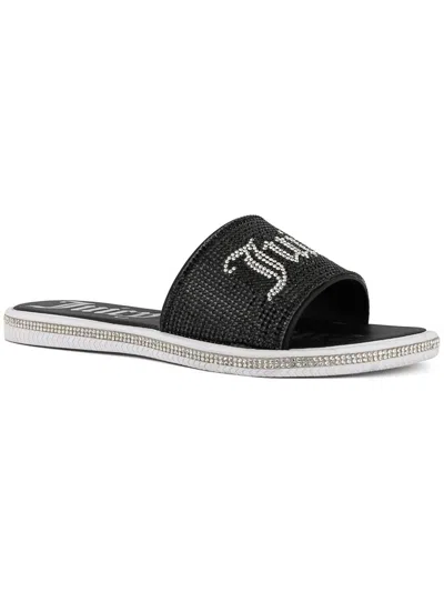 JUICY COUTURE WOMENS FAUX LEATHER RHINESTONES SLIDE SANDALS 