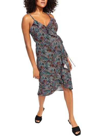Bar Iii Petites Womens Printed Mini Wrap Dress In Multi
