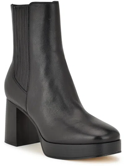 Nine West Eds Womens Leather Square Toe Ankle Boots In Black