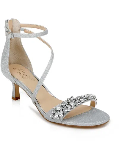 Jewel Badgley Mischka Dalezya Womens Rhinestones Slip On Heels In Silver