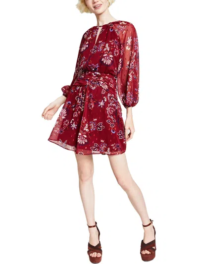 Vince Camuto Plus Womens Mettallic Floral Print Midi Dress In Red