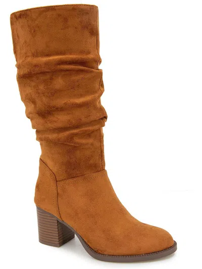 Kenneth Cole Sonia Womens Faux Suede Almond Toe Knee-high Boots In Brown