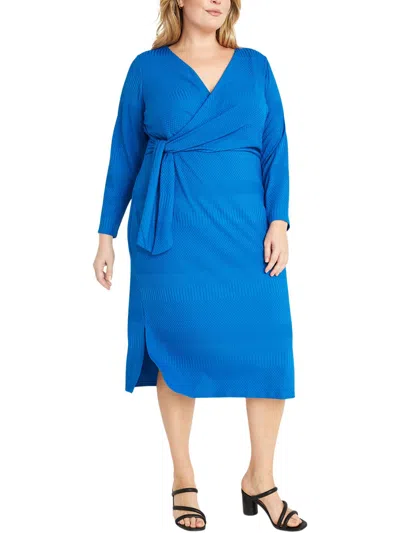 Maggy London Long Sleeve Midi Faux Wrap Dress In Multi