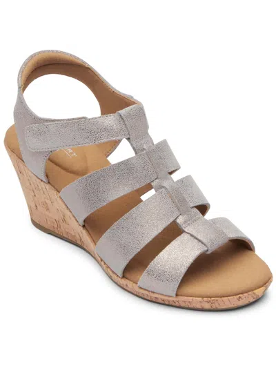ROCKPORT BRIAH WOMENS LEATHER ROUND TOE WEDGE SANDALS 