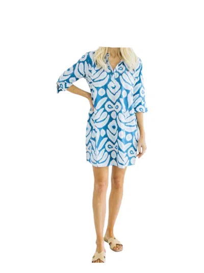 Navybleu Sara Ikat Short Tunic Dress In Blue In Blue
