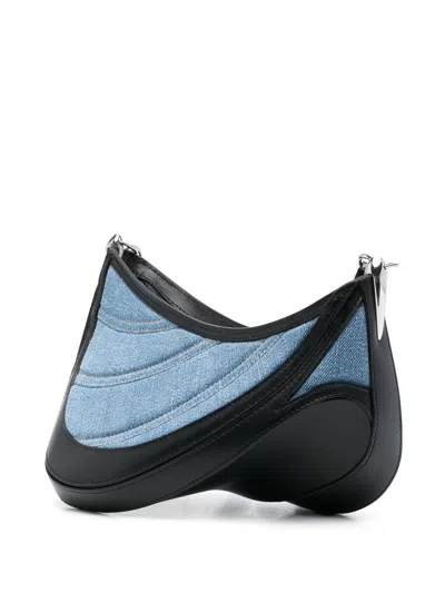 Shop Mugler Spiral Curve Denim Shoulder Handbag For Women In Blue