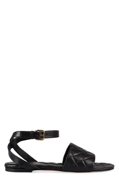Shop Bottega Veneta Woven Ankle Strap Flat Sandals In Black