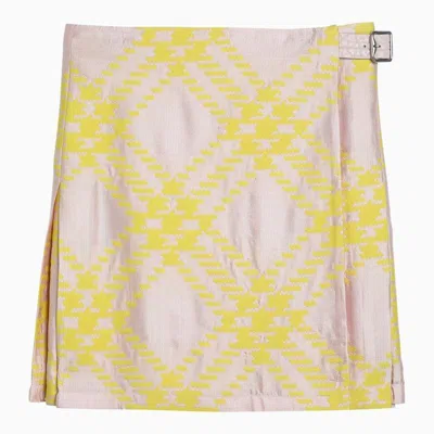 Burberry Pink And Yellow Kilt With Check Pattern Skirt For Women Ss24 In Pink