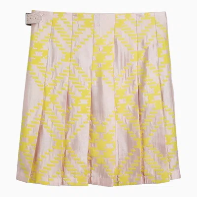 Burberry Pink And Yellow Kilt With Check Pattern Skirt For Women Ss24 In Pink