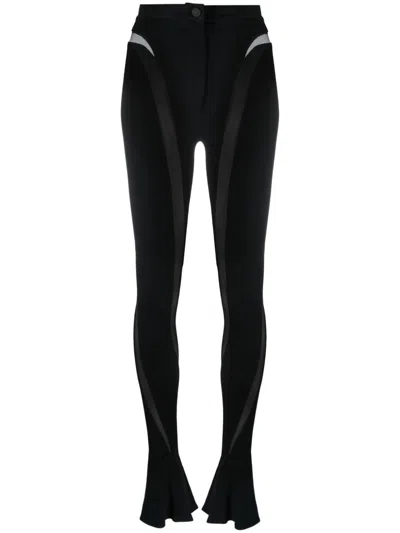 Shop Mugler Sheer Panelled Leggings With Flared Cuffs For Women In Black