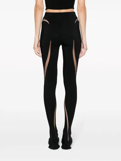 Shop Mugler Sheer Panelled Leggings With Flared Cuffs For Women In Black