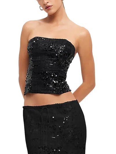 Lioness She's All That Womens Sequined Strapless Cropped In Black