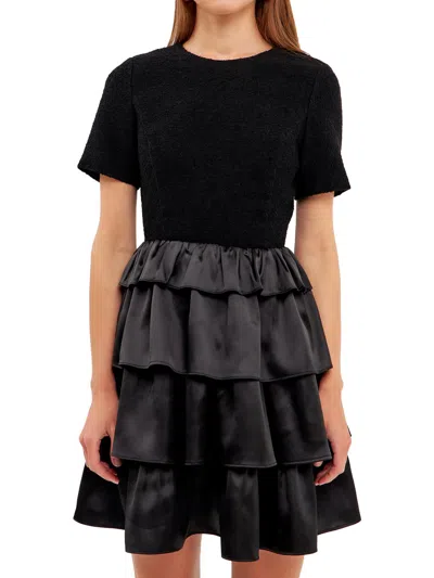 Endless Rose Womens Boucle Satin Mini Dress In Black