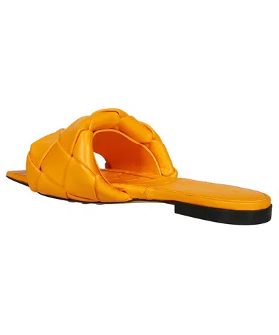 Bottega Veneta Orange Square Toe Leather Flat Sandals For Women In Orange