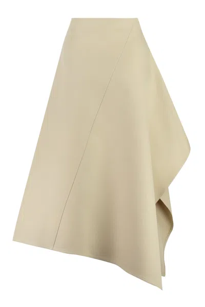 Bottega Veneta Beige Asymmetric Midi Skirt For Women In Tan