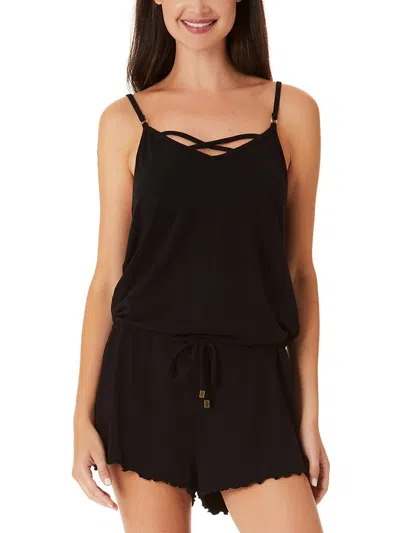 California Waves Juniors Womens Strappy Romper Cover-up In Black