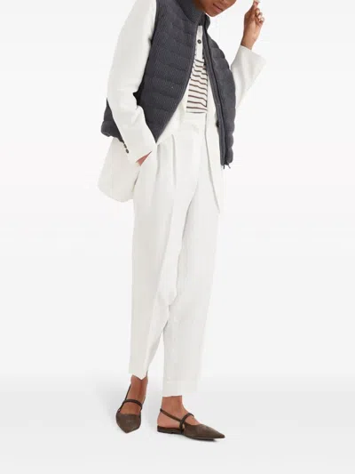 Shop Brunello Cucinelli Chic Tapered Pants With Pleats In White