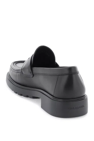 Ferragamo Contrasting-border Leather Oxford Shoes In Black