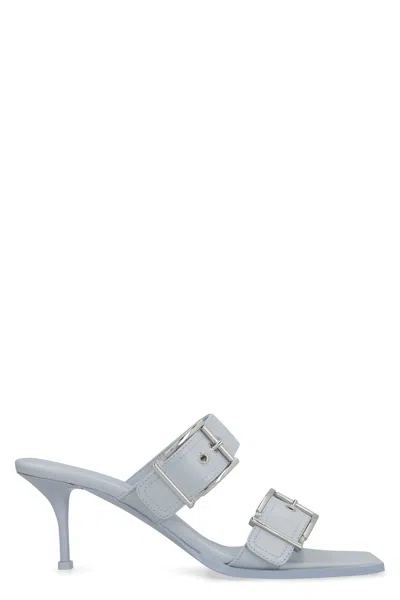 Alexander Mcqueen Boxcar Calfskin Dual-buckle Sandals In Blue