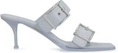 Alexander Mcqueen Boxcar Calfskin Dual-buckle Sandals In Blue