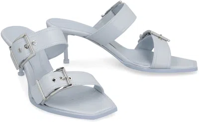 Alexander Mcqueen Boxcar Calfskin Dual-buckle Sandals In Blue
