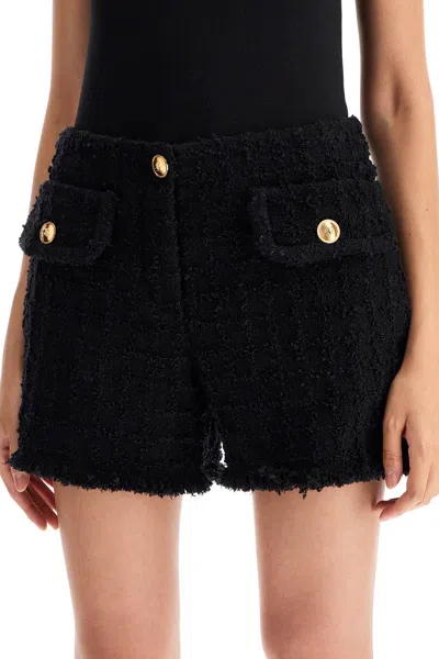 Shop Versace Luxury Tweed Mini Shorts With Medusa Buttons In Black