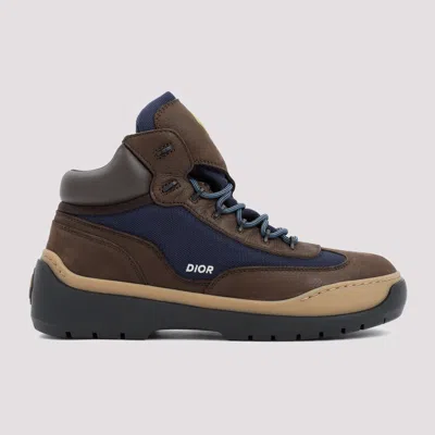 Dior Logo Round Head Lacing Splicing Boots In Brown
