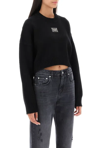 Shop Dolce & Gabbana Cropped-length Cashmere Blend Pullover In Black