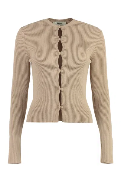 Fendi Biscuit Cotton Blend Cardigan In Beige