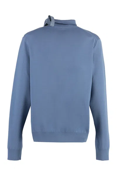 Fendi Modern Wool Blend Sweater With Unique Neckline In Blue