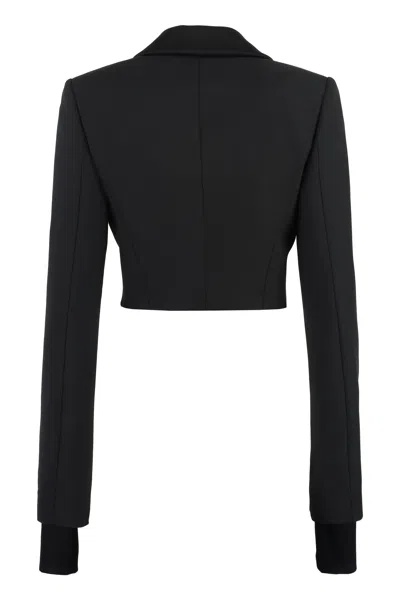 Off-white Asymmetrical Cropped Jacket In Black Wool Blend For Women In Black