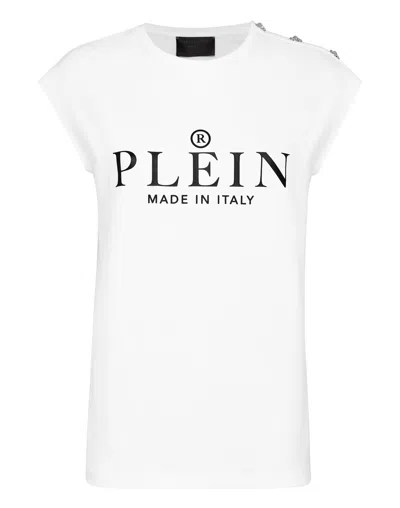 Philipp Plein Logo Embroidery T-shirt With Buttons In White